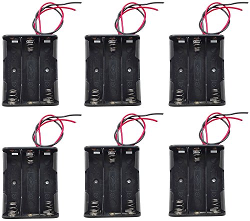 6PCS 3 x 1.5V AA Battery Spring Clip Black Plastic 3 x 1.5V AA Battery Case Holder Box Black Red Wire Leads