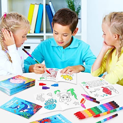 BenLouis 24 Under the Sea Mini Coloring Books with 24 Crayons for Kids Bulk - style: Ocean