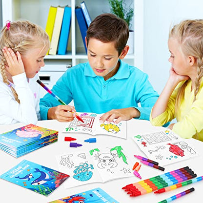 BenLouis 24 Under the Sea Mini Coloring Books with 24 Crayons for Kids Bulk - style: Ocean