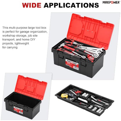 MAXPOWER 19-inch Plastic Tool Box, Handheld, Removable Tray, Lockable - color: Red, size: 19"