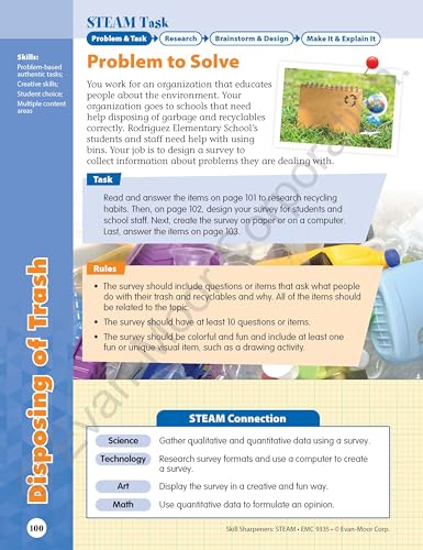 Evan-Moor Skill Sharpeners STEAM Workbook, Grade 5, Science, Technology, Engineering, Art, Math, Hands On Activities, Helping Others, Collaboration, Solve Real World Problems, Puzzles, Homeschool