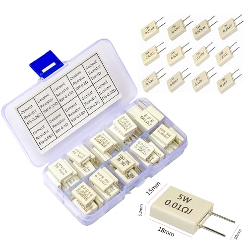 5W Cement Resistor Assortment Kit, 10 Values (0.05Ω–1Ω), 5% Tolerance, Low Ohm Ceramic Resistors, Power Resistor Set for DIY Projects (SH-Resistor-Kit)