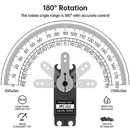 25KG Digital Servo Motor High Torque PWM Servo, Full Metal Gear Steering Servo for Robotic Arms and DIY Robot Making, Digital Servo with 25T Servo Horn, Control Angle 180° - style: 25KG-180°