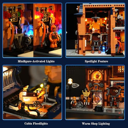 Lumibricks Steampunk Mechanical Workshop Lighting Building-Bricks Set, 2006 Pcs The Sky-Lane Repair Shop Modular Building from Aeronauts Collection Display Set for Adults and Steampunk Lovers