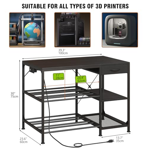3D Printer Stand with Drawer&Outlet,3D Printer Table with Filament Storage - color: Black