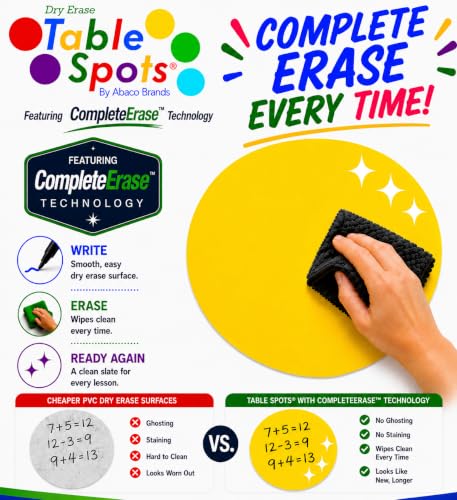 New Jumbo Dry Erase Circles | Table Spots Max 13.6" for Teachers Classroom Desks | 10 Pack Reusable Whiteboard Circle Dots, No Ghosting or Staining, Adhesive Desk Stickers Students Must Have