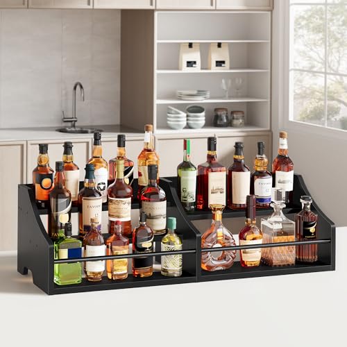 FAVOOSTY 5 Tier Countertop Liquor Bottle Display Shelf Organizer, Black - color: Dark Black