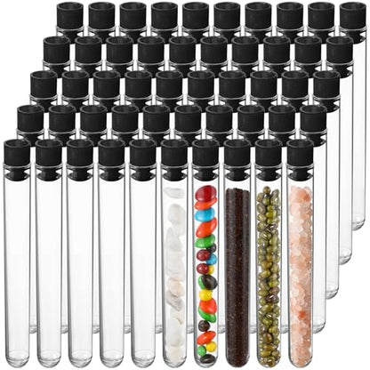 50 Pake 8 ml Clear Test Tubes with Caps 12x100mm Plastic Vials Test Tubes for Scientific Experiments Halloween Christmas Scientific Themed Birthday Party Supplies Candy Storage (Black) - color: Black
