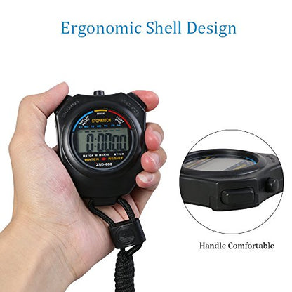 Vicloon Stopwatch Timer, Lap Split Digital Stopwatch with Stainless Steel Whistle, Large Display Digital Stopwatch Timer Suitable for Football, Basketball, Running, Swimming, Fitness (Black) - color: Black