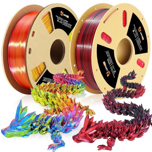 LOVOON Silk PLA 3D Printer Filament Bundle 2 KG, PLA Filament 1.75mm, Shiny Silk Blue/Yellow/Red and Silk Black/Red, Color Changing 3D Printer PLA Filaments, 1KG X 2 Spools - color: Blue/Yellow/Red+black/Red, size: 2 kg
