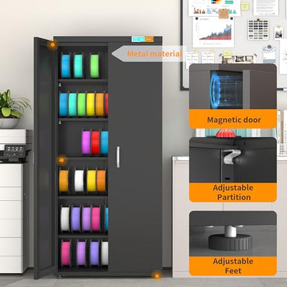 Large Filament Storage Rack 6-Tier 90 Rolls Moisture-Proof Storage,25% RH Filament Dehumidification Cabinet 3D Printing Sealing and Protection for PLA/ABS/TPU/Nylon (Black 380L) - color: BLACK 380L