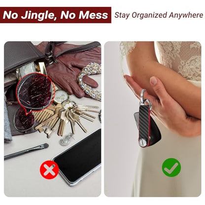 T-carbon Carbon Fiber Key Organizer, Compact Key Holder, Silent Keychain, Expandable Key Case Holds Up to 8 Keys - color: Red