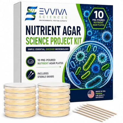 Evviva Sciences Nutrient Agar Petri Dishes Science Project Kit, Pre-Poured Agar Plates for Science Experiments, with Experiment eBook - color: Original