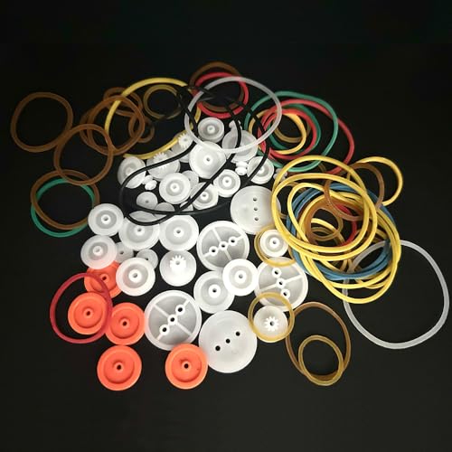 84PCS Belt Pulley Set 2MM Hole Plastic Belt Pulley with Rubber Band for DIY Model Toy RC Car Robot Airplane Accessories
