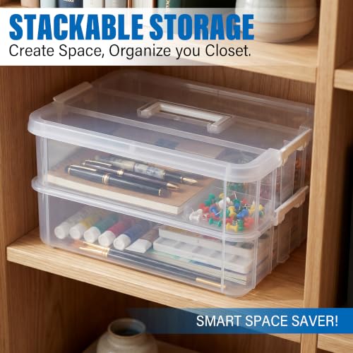 CraftGenes 2-Tier Clear Craft Storage Box with Handle