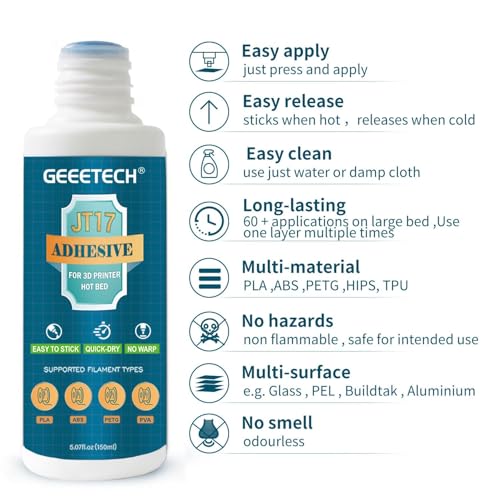 GEEETECH 3D Printer Glue Adhesive 3 Packs 450ml/15fl oz, Strong Bed Glue Reduces Warping & Improves Bed Adhesion for PLA, PETG, TPU, ABS Filament, Compatible with Glass & Various Build Plate