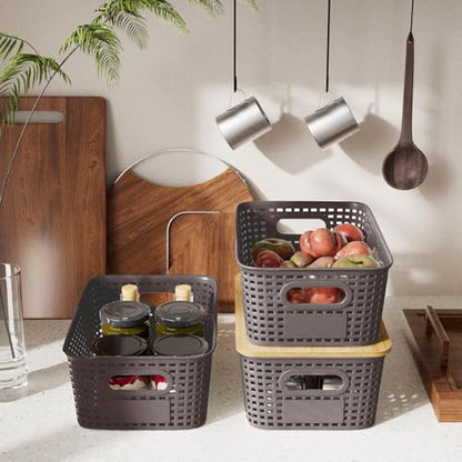 Viphope Stackable Storage Bins with Bamboo Lids set of 6,10x7.1x4.1in - color: Brown