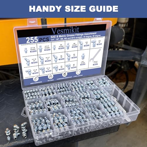 255PCS Grease Fittings Assortment,SAE & Metric Grease Zerk Fittings