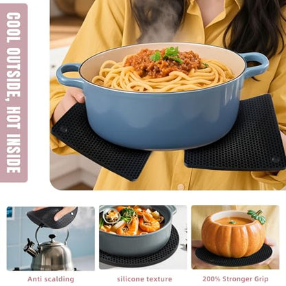 4 Pack Silicone Hot Pads & Pot Holders - Heat Resistant Non-Slip Mats for Kitchen Countertops, Trivets for Hot Pots, Dishwasher Safe & BPA-Free (Black) - color: Gray
