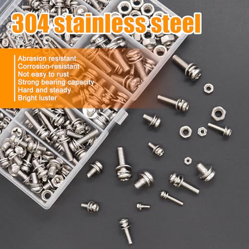 weideer 500Pcs Nut and Bolt Assortment Kit,M2 M2.5 M3 M4 M5 Machine Screws, 304 Stainless Steel Combination Screws for Electronics,Motorcycle,DIY Projects K-188