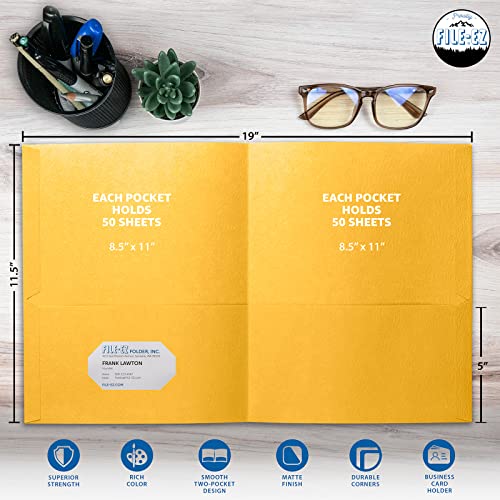 FILE-EZ Two-Pocket Folders, Yellow, 25-Pack, Textured Paper, Letter Size (EZ-32570) - color: Yellow, size: 25 Folders