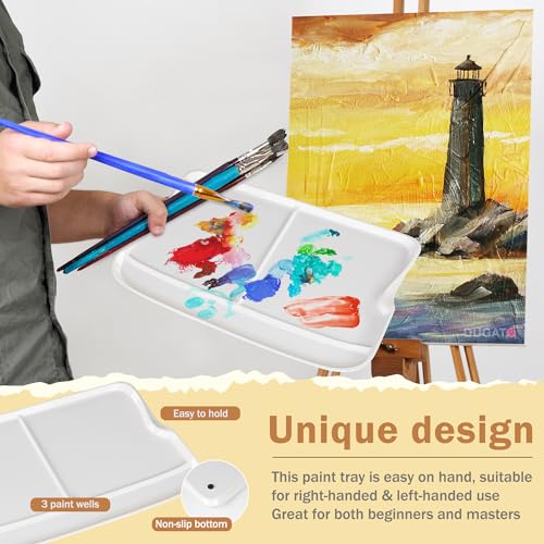 DUGATO Rectangular Plastic Paint Palette, 2-Pack Mixing Tray, 13.8 x 9 in - color: Rectangular - 3 Large Wells