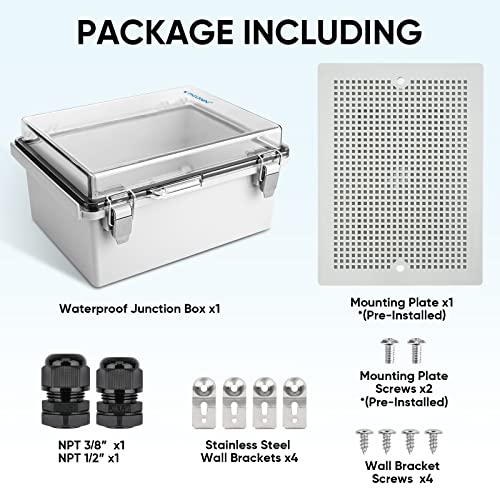 TICONN Outdoor Electrical Box Waterproof, ABS IP67 Junction Box Enclosure - color: Transparent Cover, size: 8.7"x6.7"x4.3"