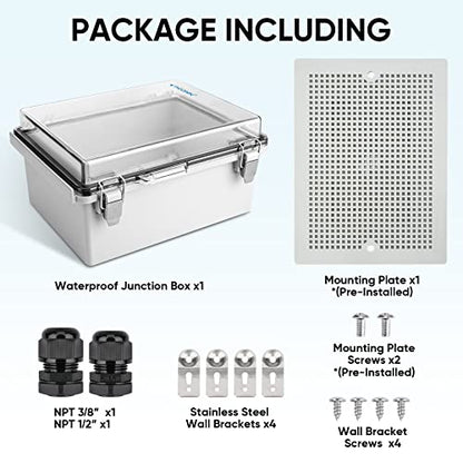TICONN Outdoor Electrical Box Waterproof, ABS IP67 Junction Box Enclosure - color: Transparent Cover, size: 8.7"x6.7"x4.3"