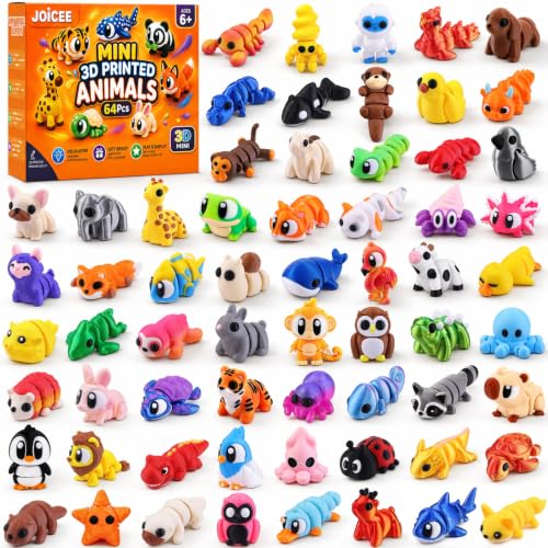 JOICEE 64Pcs 3D Printed Animals Articulated Flexible Fidget Sensory Toys - color: Orange