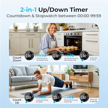 Digital Kitchen Timer, Large Display Magnetic Countdown Countup Timer, 3 Preset Times (5, 15, 25),Volume & Brightness Adjustable for Cooking Classroom Studying, Easy for Kids(Gunmetal 1PCS) - color: Gunmetal
