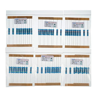 BOJACK 300 Pcs 30 Values Resistor Kit 1 Ohm - 1M Ohm with 1% 2W Metal Film Resistors Assortment - size: 2 W