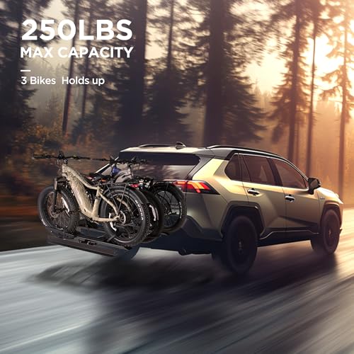 Rockland Foldable 3-Ebike Rack with Ramp, 250 lbs Capacity, Hitch Mount Electric Bike Rack, Fits up to 5" Fat Tire Width and 50" Wheelbase, Ebike Carrier Rack for 2" Receiver for Cars SUVs Vans RVs - size: 3-Ebike Rack+250LBS (with Ramp)