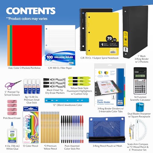 BAZIC PRODUCTS 65-Piece Middle & High School Kit, Math & Geometry, 65-Case