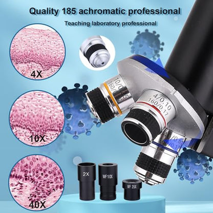 Microscope 40X-2500X Magnification with 4.3-inch Display, Wide-Angle 10X and 25X eyepieces, and Built-in 5-megapixel Camera for School Labs, Animal Husbandry (Black) - color: black