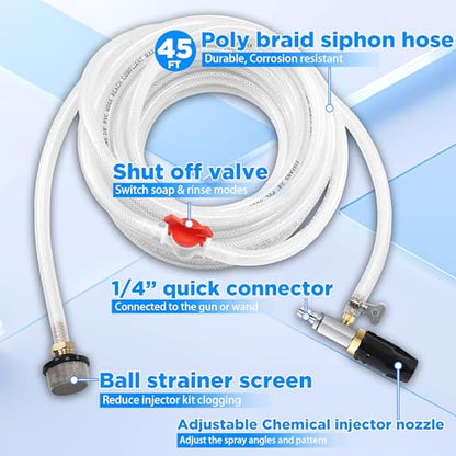 FIXFANS Pressure Washer Long Range Nozzle 4-4.5 GPM with 45FT Braid Hose - size: 45 FT Hose: 4-4.5 gallon(Commonly Used）