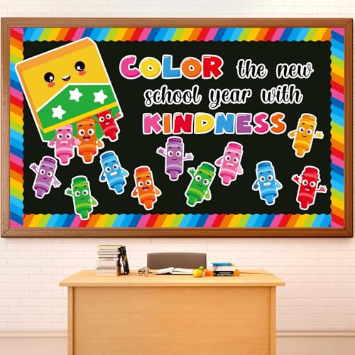 Crayon Bulletin Board Decorations Colorful Crayon Classroom Bulletin Board Border Set Color The New School Year with Kindness Cutouts Back to School Preschool Chalkboard Wall Supplies - style: Crayon