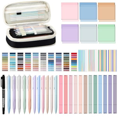 135 Pcs Book Annotation Kit with Pencil Case, 12 Pastel Highlighters, 11 Gel Pens, Fine Marker, 300 Transparent Sticky Notes, 2640 Index Tabs, Bible Study Supplies Kit(Classic,Black) - color: Black, style: Classic