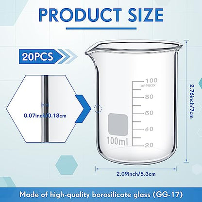 Tanlade 20 Pcs Glass Lab Beakers, Borosilicate Graduated, 100ml