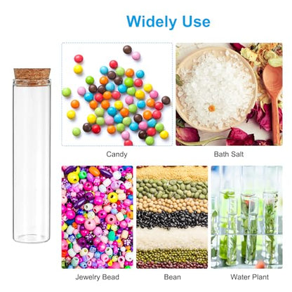 PATIKIL 55ml Test Tubes, 24pcs 4.33x1.18 Glass Clear Flat Bottom Test Tube Containers with Cork Stopper for Bead Party Candy Bath Salt Storage Scientific Experiment Plant Propagation - size: 55ml