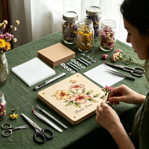 LNOVANT Wooden Flower Pressing Kit 11x11 | 10 Layers 40 Laminating Labels