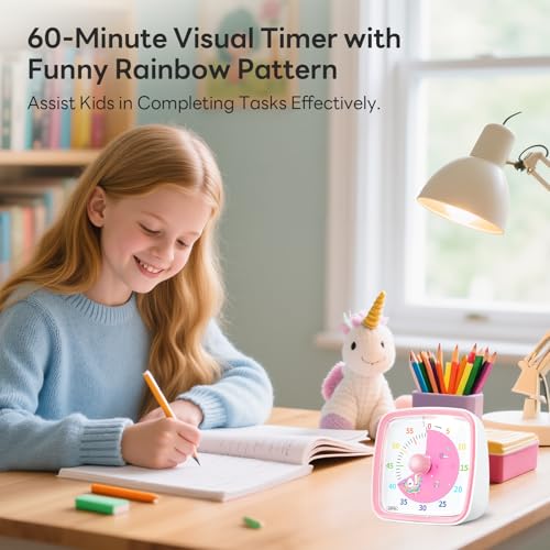 Yunbaoit Visual Timer with Night Light, 60 Minute Countdown, Pink Unicorn - color: Pink-unicorn