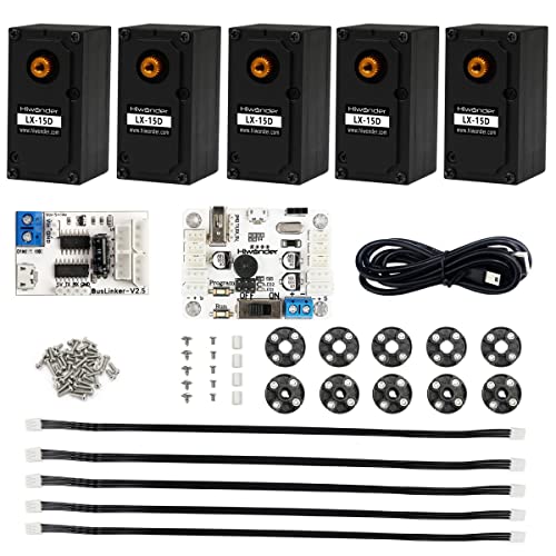 5 Packs LX-15D Serial Bus Servo with Servo Controller & Debug Board, Dual Bearing Full Metal Gear Steering Servo for RC Robot DIY, High Torque Servo 15KG.CM 6V - 17KG.CM 7.4V, Control Angle 240°