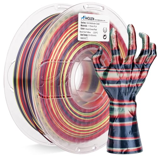 AMOLEN Silk PLA 3D Printer Filament, Shiny Multicolor Rainbow PLA Filament 1.75mm, Fast Color Change PLA 3D Printing Filament for Most FDM 3D Printer, Black Red Yellow, 1kg (2.2lbs) - color: Black/Red/Yellow
