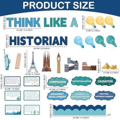 47Pcs Science Bulletin Board Classroom Decoration Think Like A Historian Bulletin Board Back to School History Theme Cutouts Social Studies Wall Decor for Middle School Office Classroom Supplies