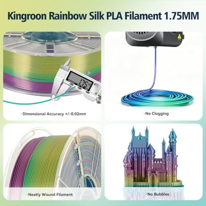 Kingroon Silk PLA Filament 1.75mm Rainbow Filament 3D Printer Filament Color Changing Filament 1kg Dimensional Accuracy ±0.02mm,Fit Most 3D Printers(Lovely) - color: 1kg Lovely