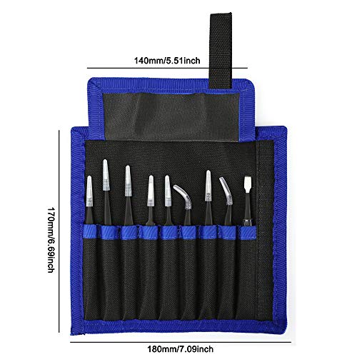 Precision Tweezer Set - FEITA Professional ESD Stainless Steel Anti static Tweezers Kit for Electronic, craft, Jewelry, Watchmakers, Hobby (Black 9 Pcs)