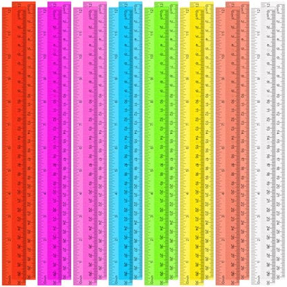 SenseYo 16 Pcs Clear Plastic Rulers 12 Inch Color Transparent Ruler with Centimeters and Inches for Kids Classroom Office Supplies - size: 16 Pcs