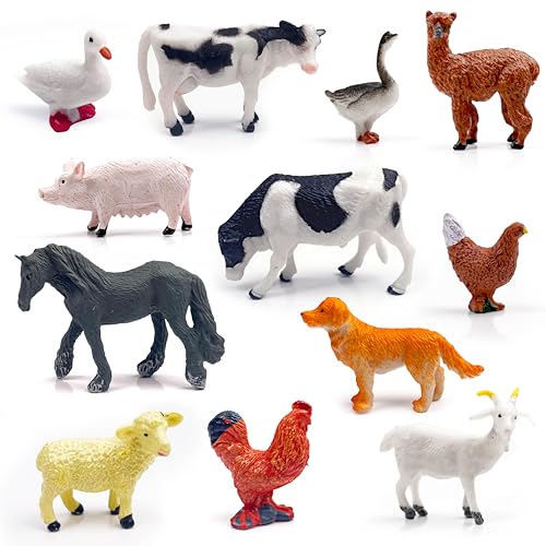 12 Farm Animal Figurines for Kids, Plastic Animal Toys Tiny Portable Farm Creature Figures Playset Montessori Toys Educational Game for Homeschool Preschool Toddler Kids - style: Farm animals (excluding cards)