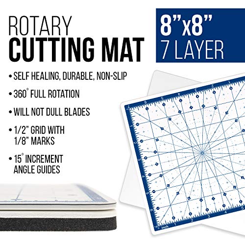 U.S. Art Supply 8"x8" Self-Healing Cutting Mat 7-Ply - Rotary White/Blue - size: 8"L x 8"W