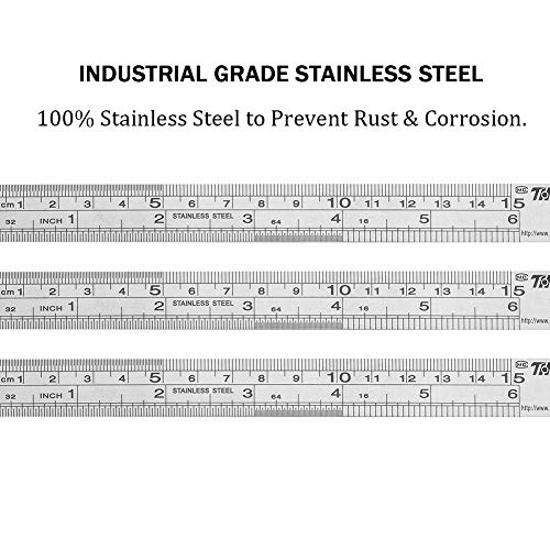 ZZTX Metal Ruler 6 Inches Stainless Steel 12 Pack